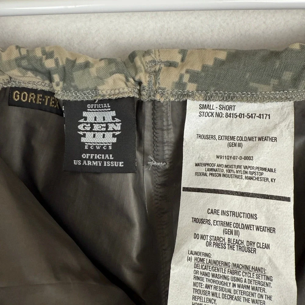 USGI ECWCS ACU GEN III Level 6 Extreme Cold Wet‎ Weather Pants Mens Small Short - Picture 3 of 8